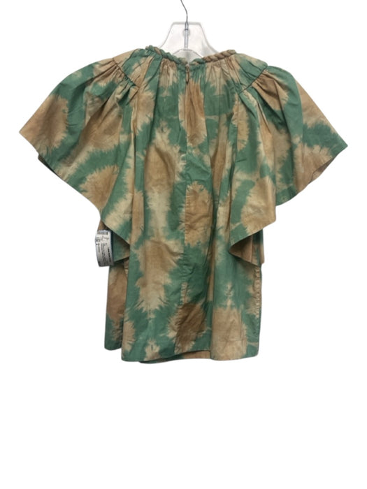 Ulla Johnson Size 4 Green & Tan Cotton Gathered Tie Dye Twist Neck Top Green & Tan / 4