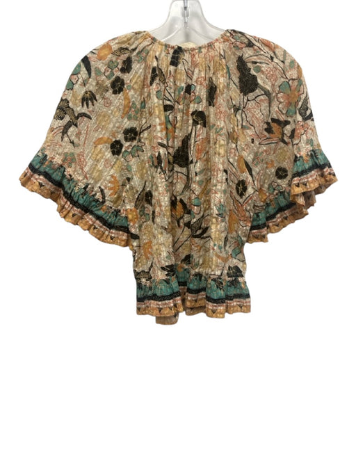 Ulla Johnson Size 4 beige, orange, green Cotton Blend Botanical Tie Detail Top beige, orange, green / 4