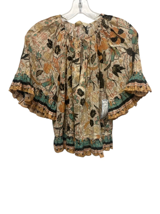 Ulla Johnson Size 4 beige, orange, green Cotton Blend Botanical Tie Detail Top beige, orange, green / 4