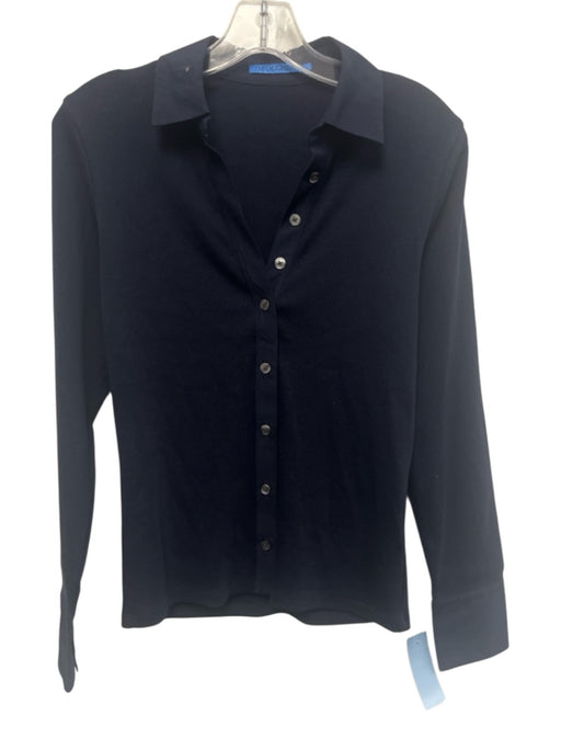 J. McLaughlin Size S Midnight Black Pima Cotton Blend Ribbed Knit Collar Top Midnight Black / S