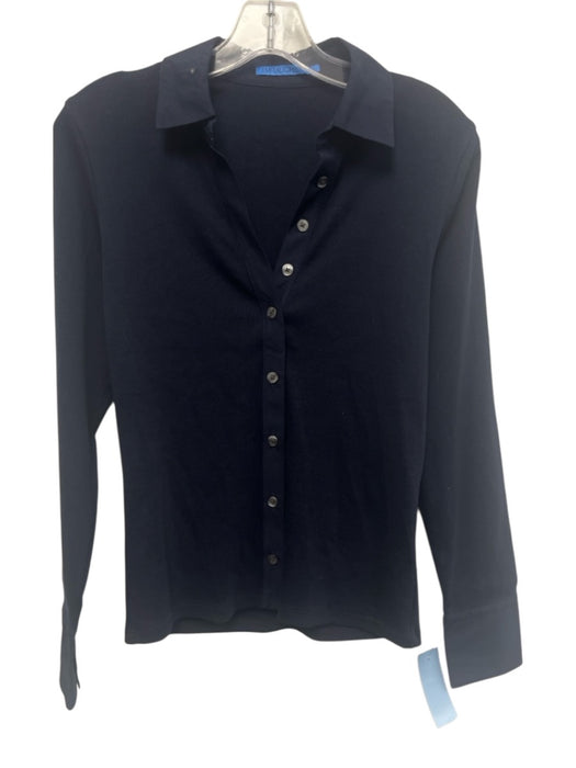 J. McLaughlin Size S Midnight Black Pima Cotton Blend Ribbed Knit Collar Top Midnight Black / S