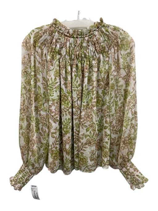 Misa Size S Beige, Green, Brown Polyester shirred detail Botanical Top Beige, Green, Brown / S