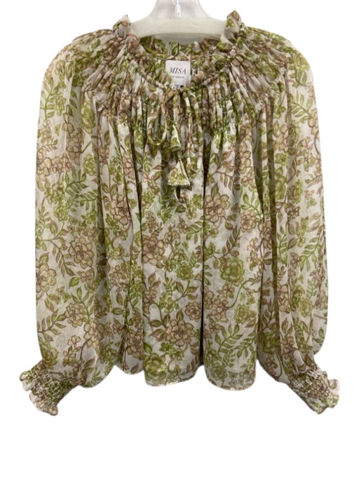 Misa Size S Beige, Green, Brown Polyester shirred detail Botanical Top Beige, Green, Brown / S