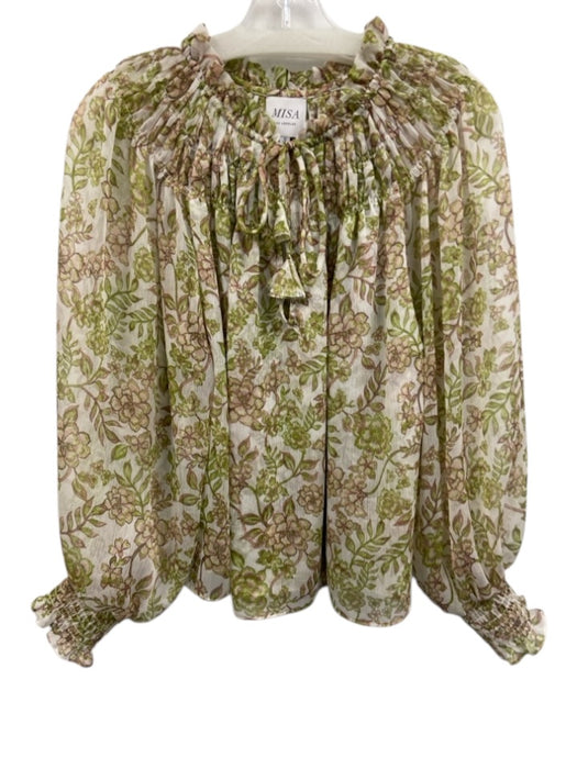 Misa Size S Beige, Green, Brown Polyester shirred detail Botanical Top Beige, Green, Brown / S