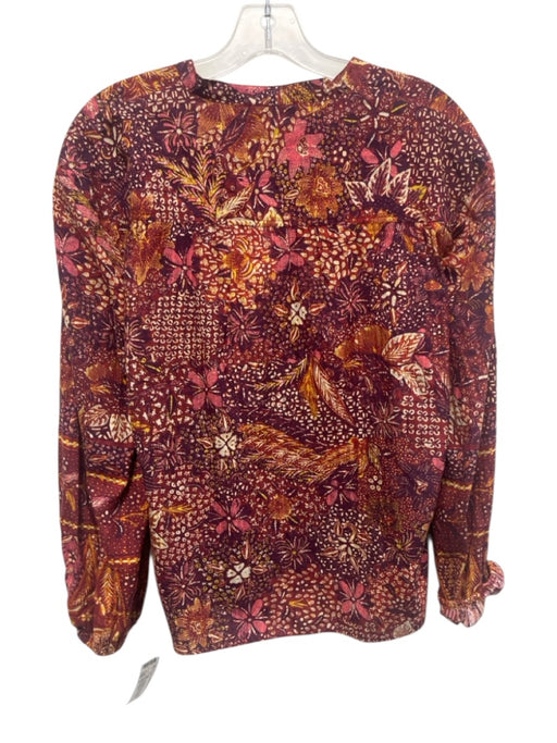 Ulla Johnson Size 4 Burgundy, Red, Yellow Cotton Blend Abstract Floral Top Burgundy, Red, Yellow / 4