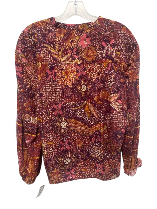 Ulla Johnson Size 4 Burgundy, Red, Yellow Cotton Blend Abstract Floral Top Burgundy, Red, Yellow / 4