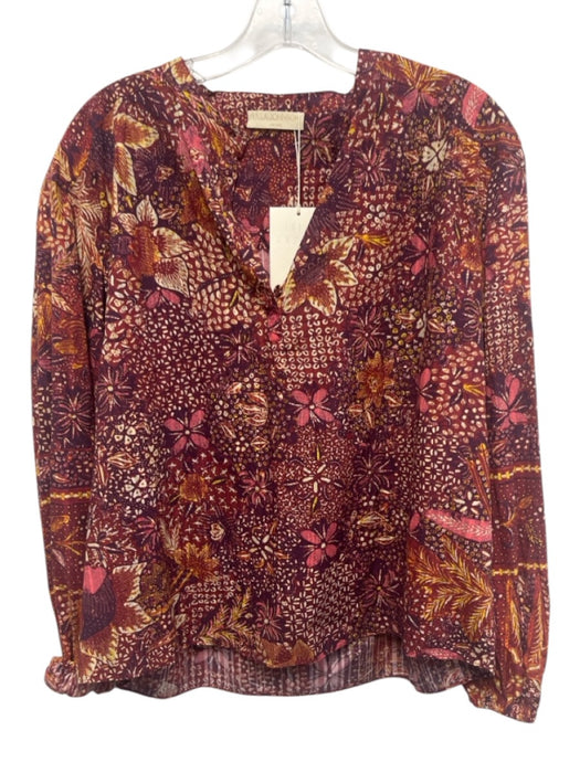 Ulla Johnson Size 4 Burgundy, Red, Yellow Cotton Blend Abstract Floral Top Burgundy, Red, Yellow / 4