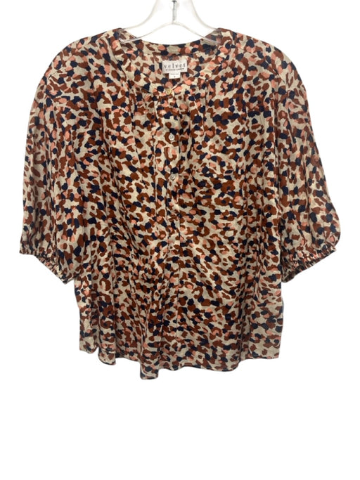 Velvet Size S Cream, Brown, blue Cotton Leopard Half Button Top Cream, Brown, blue / S