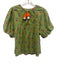 THML Size S Green, orange, & gray Cotton Block Printed Flowers Puff Sleeve Top Green, orange, & gray / S
