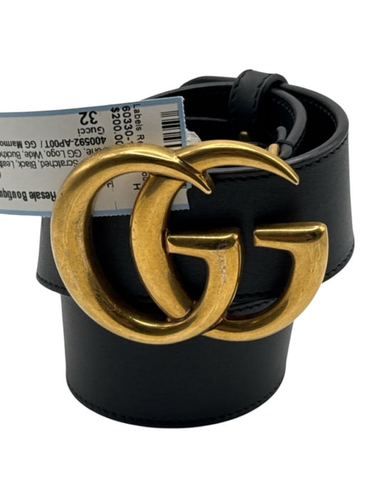 Gucci Black Leather Gold Tone GG Logo Wide Belts Black / 32