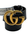 Gucci Black Leather Gold Tone GG Logo Wide Belts Black / 32