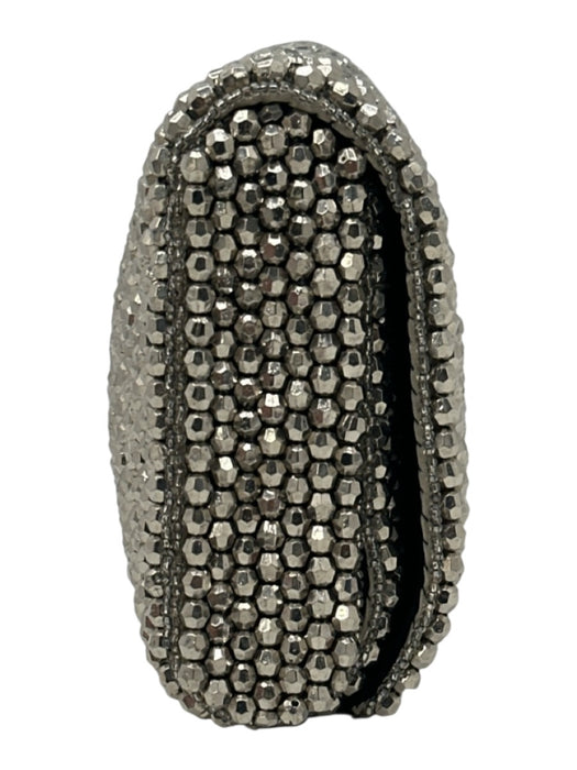Reiss Silver Tone Polyester Metallic Beaded Flap Clutch Bag Silver Tone