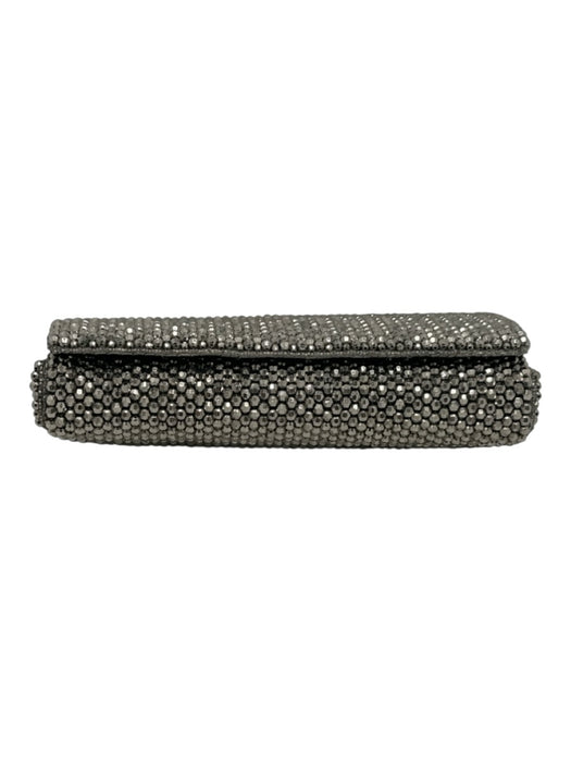 Reiss Silver Tone Polyester Metallic Beaded Flap Clutch Bag Silver Tone