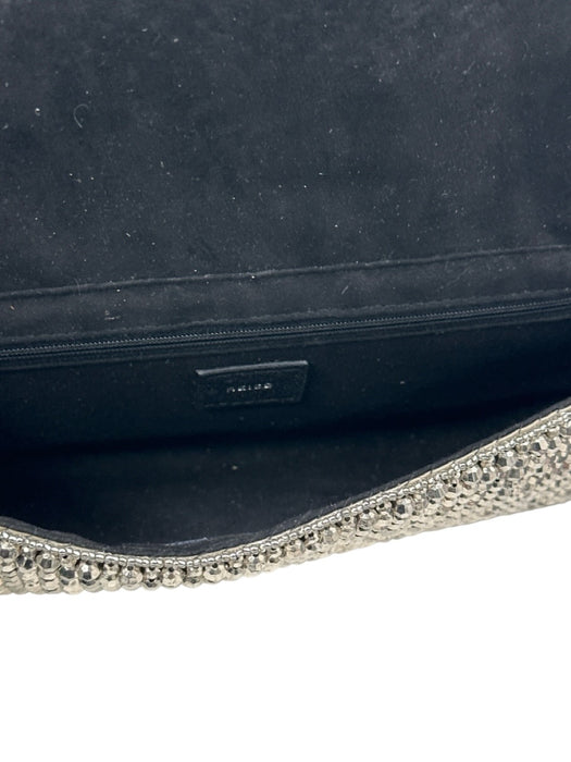 Reiss Silver Tone Polyester Metallic Beaded Flap Clutch Bag Silver Tone