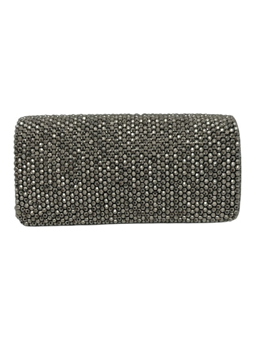 Reiss Silver Tone Polyester Metallic Beaded Flap Clutch Bag Silver Tone