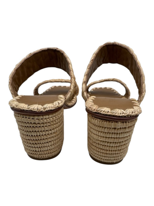 Le Mogador Shoe Size 38 Beige Raffia & Leather Woven Block Heel Mule Sandals Beige / 38
