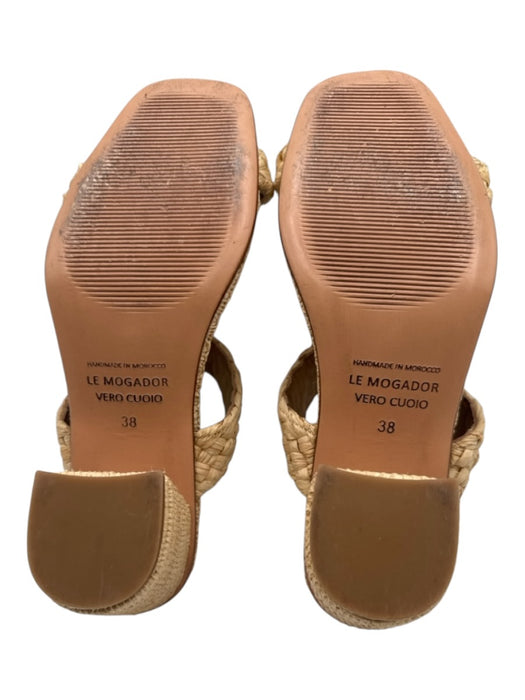 Le Mogador Shoe Size 38 Beige Raffia & Leather Woven Block Heel Mule Sandals Beige / 38