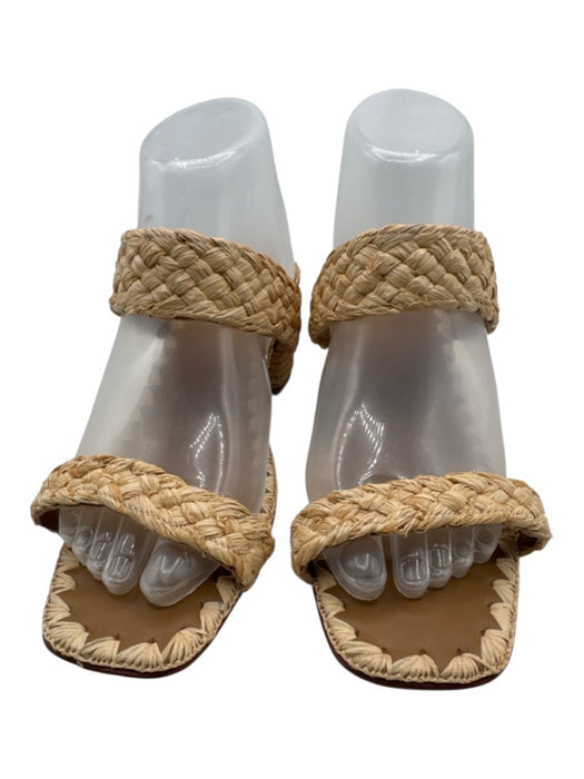 Le Mogador Shoe Size 38 Beige Raffia & Leather Woven Block Heel Mule Sandals Beige / 38