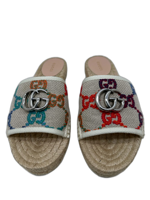 Gucci Shoe Size 37.5 Beige & Multi Canvas Upper Guccissima Double G Espadrille Beige & Multi / 37.5