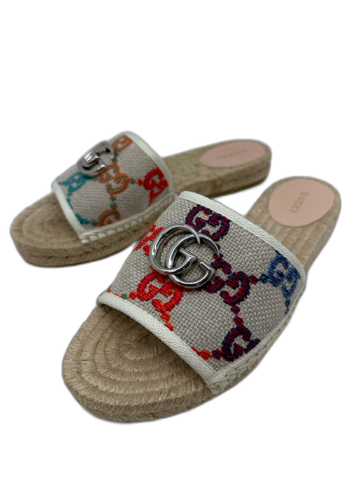 Gucci Shoe Size 37.5 Beige & Multi Canvas Upper Guccissima Double G Espadrille Beige & Multi / 37.5