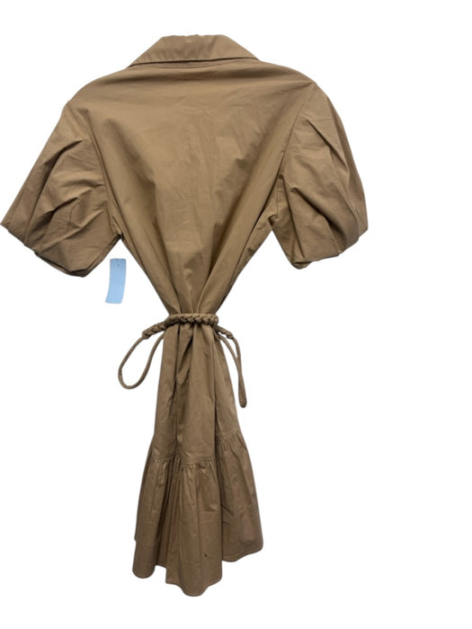 KLEID Size S Khaki Tan Cotton Blend Button Down Short Sleeve Above Knee Dress Khaki Tan / S