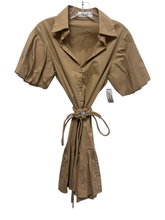 KLEID Size S Khaki Tan Cotton Blend Button Down Short Sleeve Above Knee Dress Khaki Tan / S