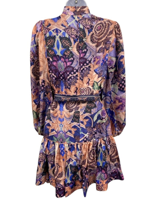 Zimmermann Size S/M Purple, Orange, Blue Silk High Neck Mixed Floral Dress Purple, Orange, Blue / S/M