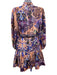 Zimmermann Size S/M Purple, Orange, Blue Silk High Neck Mixed Floral Dress Purple, Orange, Blue / S/M