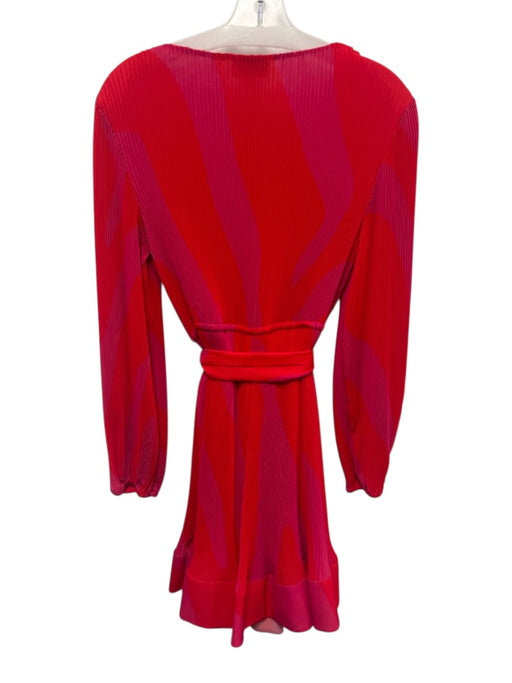 Milly Size 2 red & fuchsia pink Polyester Pleated Colorblock Long Sleeve Dress red & fuchsia pink / 2