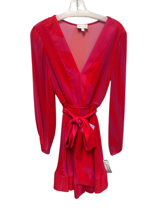 Milly Size 2 red & fuchsia pink Polyester Pleated Colorblock Long Sleeve Dress red & fuchsia pink / 2