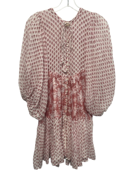 Daughters of India Size XS Red & White Cotton Block Printed Floral Mini Dress Red & White / XS