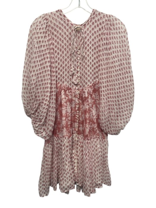 Daughters of India Size XS Red & White Cotton Block Printed Floral Mini Dress Red & White / XS