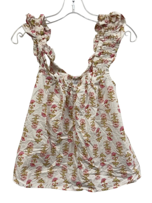 Piyama Size XS Pink, Green, White Cotton Sleeveless Floral Ruffle Short Set Pink, Green, White / XS