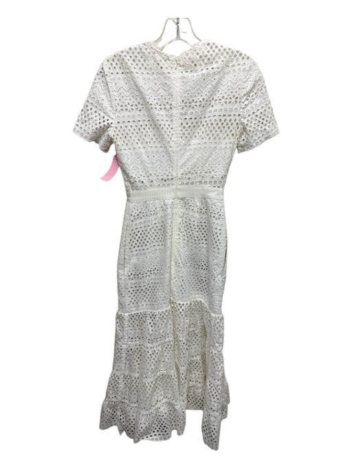 Self-Portrait Size 0 Cream White Cotton Short Sleeve Eyelet Back Zip Dress Cream White / 0