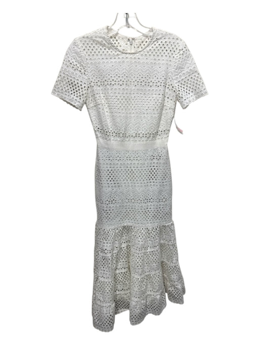 Self-Portrait Size 0 Cream White Cotton Short Sleeve Eyelet Back Zip Dress Cream White / 0