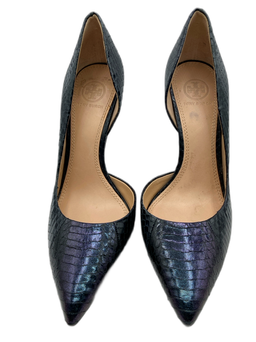 Tory Burch Shoe Size 7 Iridescent Black Snake Skin Pointed Toe D'Orsay Pumps Iridescent Black / 7