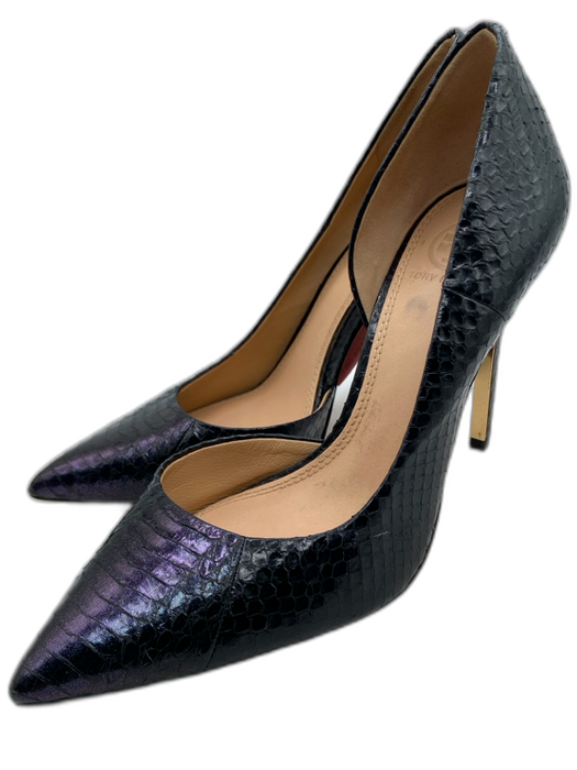 Tory Burch Shoe Size 7 Iridescent Black Snake Skin Pointed Toe D'Orsay Pumps Iridescent Black / 7