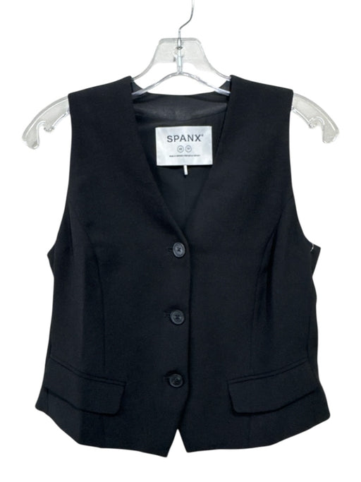 Spanx Size XS Black Polyester Flap Pockets Buttons V Neck Vest Black / XS