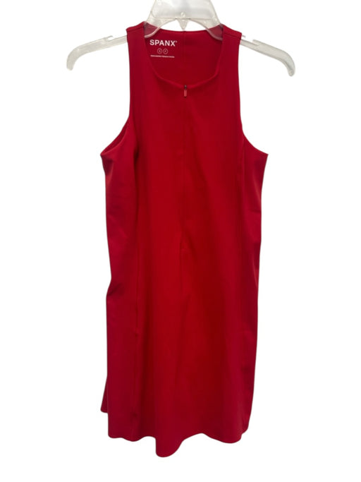 Spanx Size Small Red Nylon Blend Sleeveless Zip Front Paneled Shorts Dress Red / Small