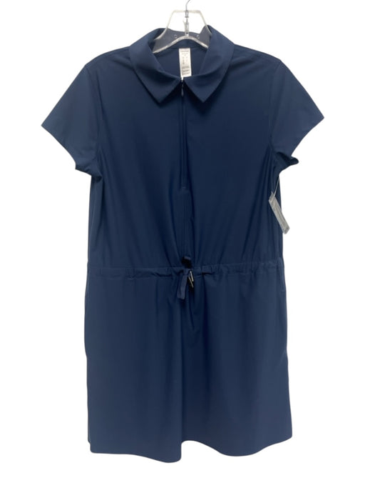 Spanx Size XS Navy Blue Nylon Blend Short Sleeve Drawstring Waist Pockets Dress Navy Blue / XS