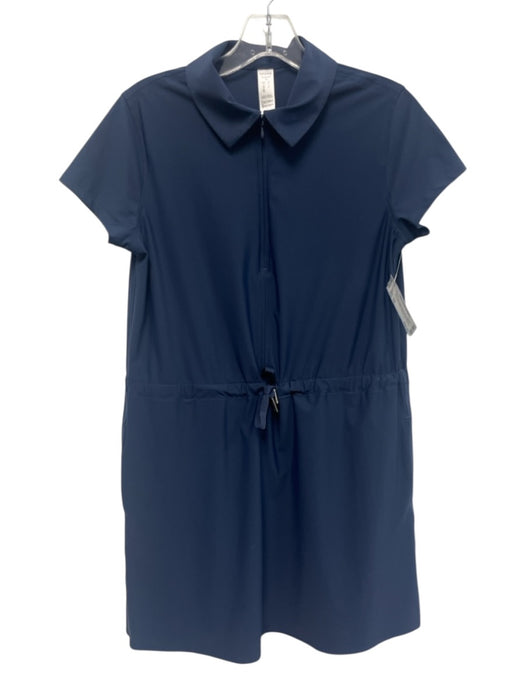 Spanx Size XS Navy Blue Nylon Blend Short Sleeve Drawstring Waist Pockets Dress Navy Blue / XS