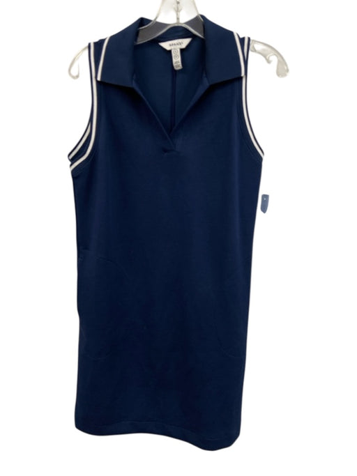 Spanx Size Small Navy Blue Polyester Blend Sleeveless Striped V Neck Dress Navy Blue / Small