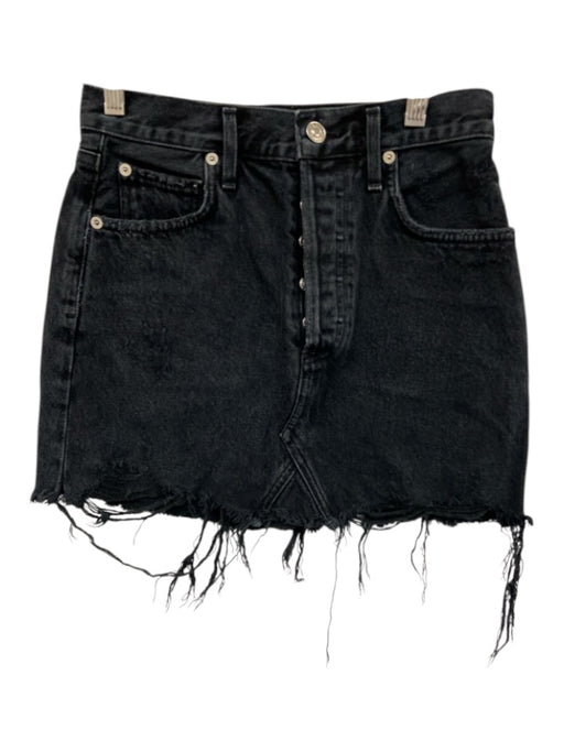 Agolde Size 24 Faded Black Cotton Denim High Rise Distressed Pockets Mini Skirt Faded Black / 24