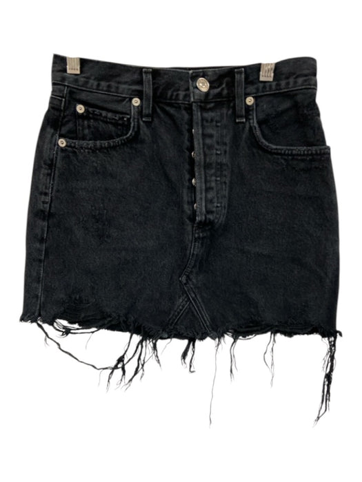 Agolde Size 24 Faded Black Cotton Denim High Rise Distressed Pockets Mini Skirt Faded Black / 24