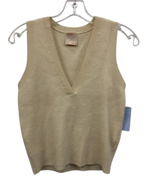 Kerisma Size Small Cream White Viscose Blend Sleeveless Ribbed V Neck Sweater Cream White / Small
