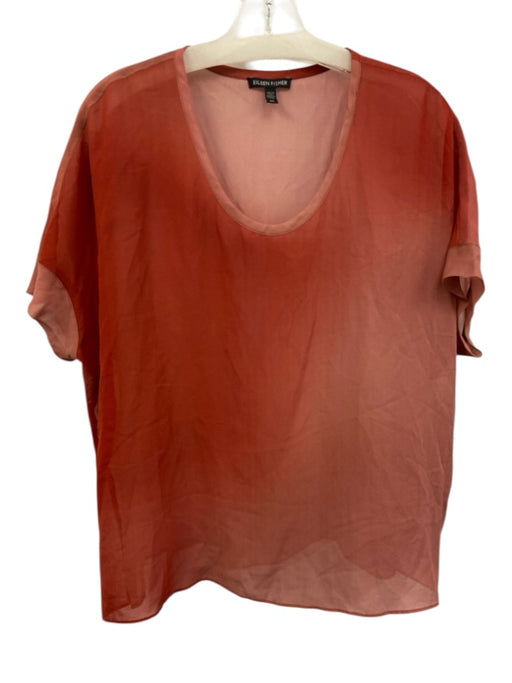 Eileen Fisher Size Small Red & Pink Short Sleeve Gradient Sheer Top Red & Pink / Small