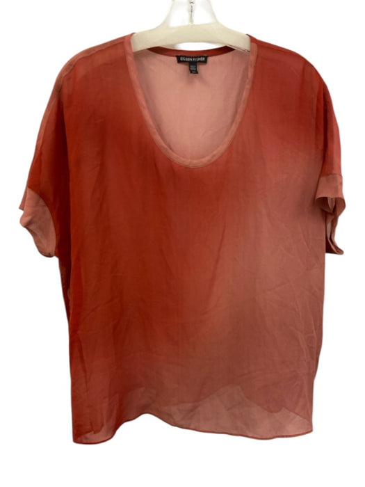 Eileen Fisher Size Small Red & Pink Short Sleeve Gradient Sheer Top Red & Pink / Small