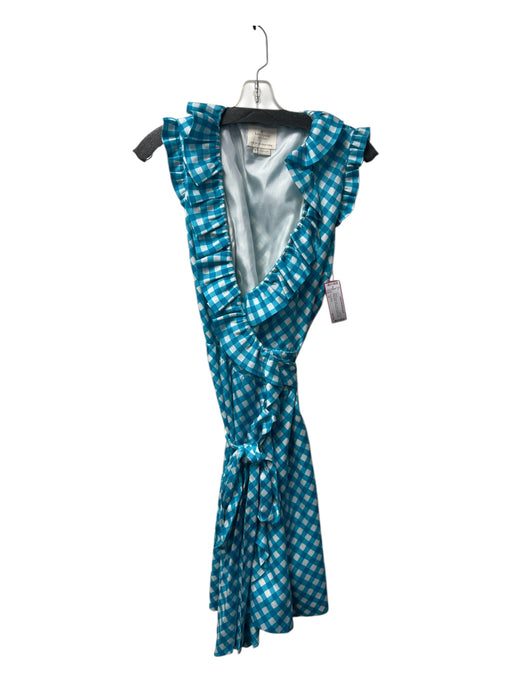 Kate Spade Size 10 Blue & White Silk & Cotton Wrap neck Ruffle Detail Dress Blue & White / 10