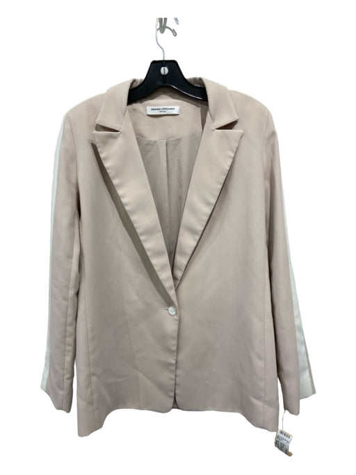 Amanda Uprichard Size Small Tan & White Polyester Side Stripe Blazer Jacket Tan & White / Small