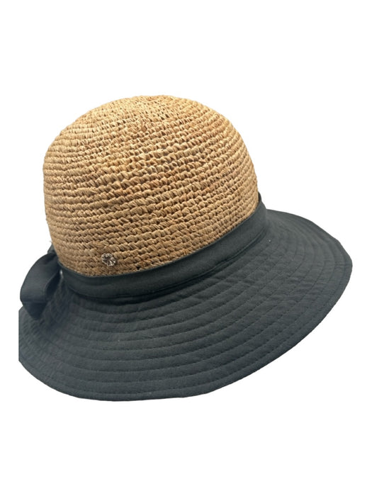 Flora Bella Black & Beige Straw Woven Brim Bow Detail Sun Hat Hat Black & Beige / One Size